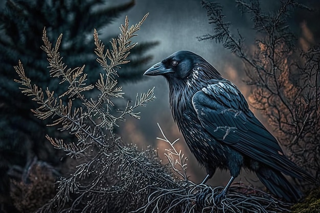 Crow in the Forest A Beautiful Image of a Wild Bird in its Natural Habitat