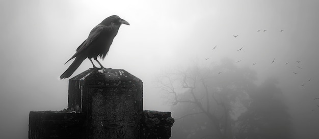 Photo crow standing on top of building dark