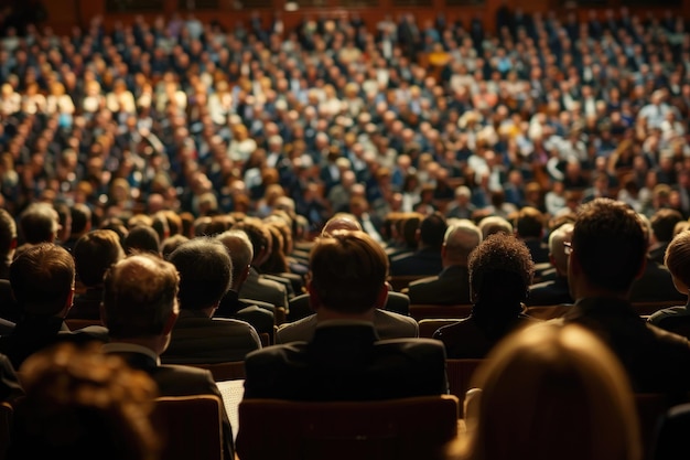 crowd assembles for a business conference and presentation In the conference hall