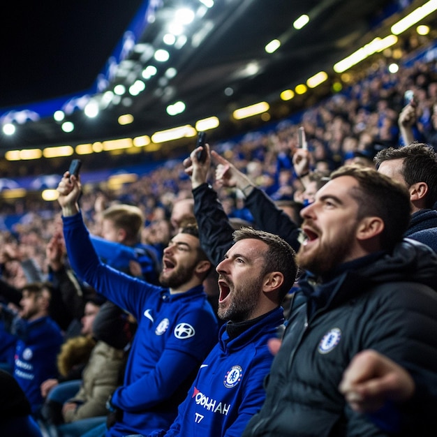 Photo crowd of chelsea fans in the stadium