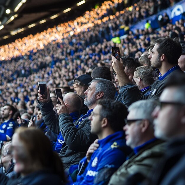 Photo crowd of chelsea fans in the stadium