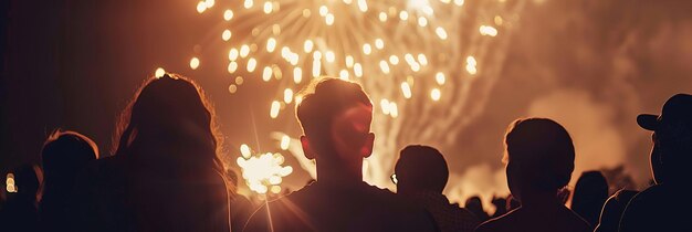 Photo crowd enjoying a fireworks display at night bright explosions lighting up the sky