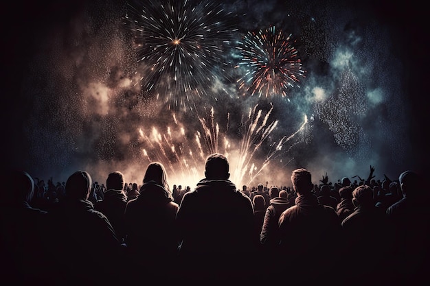 Crowd enjoying and watching fireworks