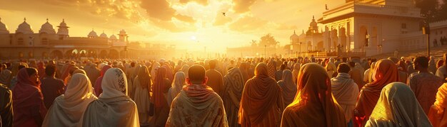 Crowd Gathered for Sunrise at Holy Temple Generative AI