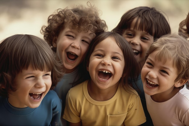 A crowd of laughing children is a heartwarming sight that represents the pure joy and carefree spirit of childhood Generative AI