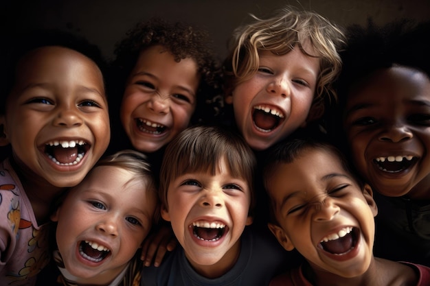 A crowd of laughing children is a heartwarming sight that represents the pure joy and carefree spirit of childhood Generative AI