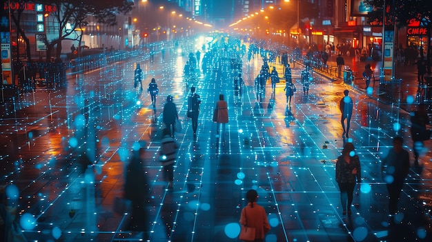 Crowd Network In A City Street At Night