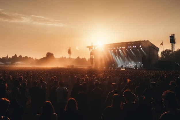 Crowd at a open air concert People celebrating on an summer open air Generative AI