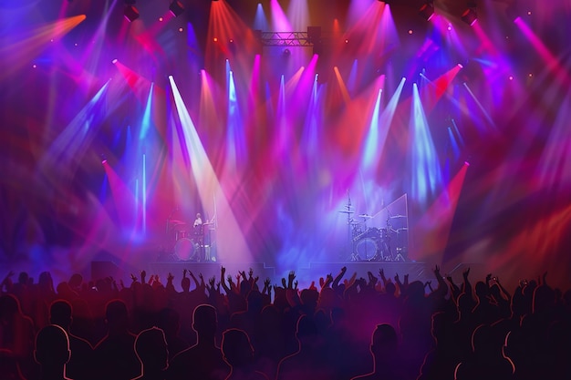 crowd partying stage lights live concert summer music festival realistic image