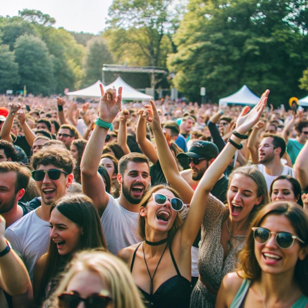 Photo a crowd of people are cheering and cheering at a music festival