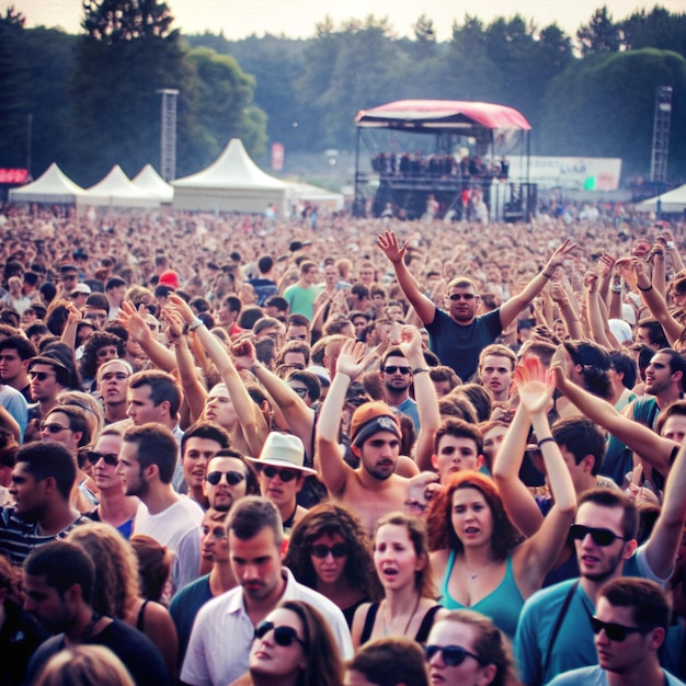 Photo a crowd of people are cheering in a crowd at a music festival