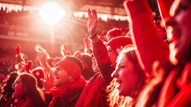 Photo a crowd of people are cheering in a stadium with the sun shining through the windows