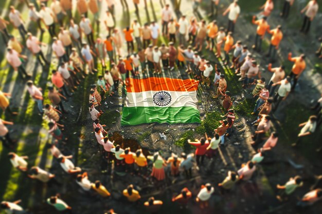 a crowd of people are gathered around a flag that says quot flag quot