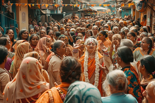 a crowd of people are gathered in a crowded area