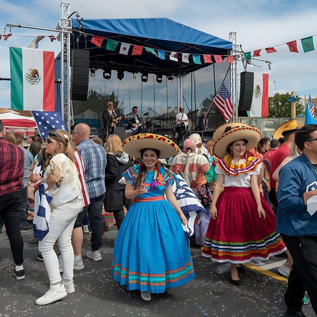 Photo a crowd of people are gathered at a festival with flags and flags