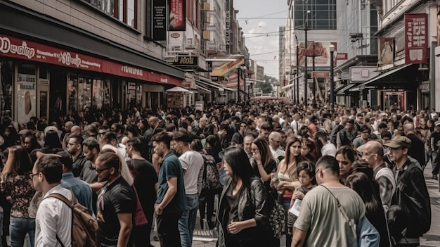 A crowd of people are gathered in front of a store called the city of melbourne.