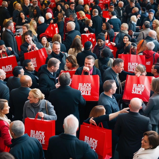 Photo a crowd of people are gathered together with a red bag that says black sale