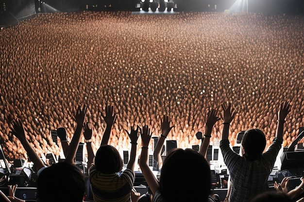 Photo a crowd of people are raising their hands up in the air