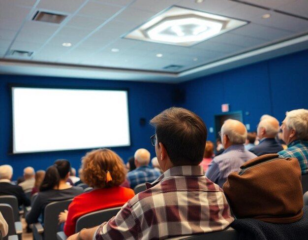 Photo a crowd of people are sitting in front of a screen that says quot the word quot