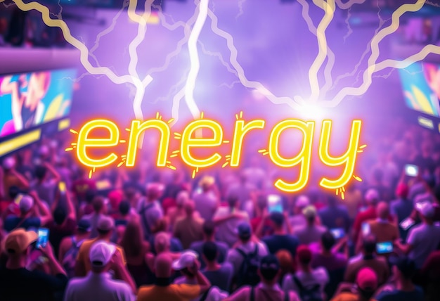 Photo a crowd of people are in a stadium with a neon sign that says energy energy