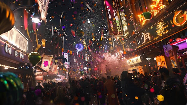 a crowd of people are standing in a crowded area with a sign that says quot happy birthday quot