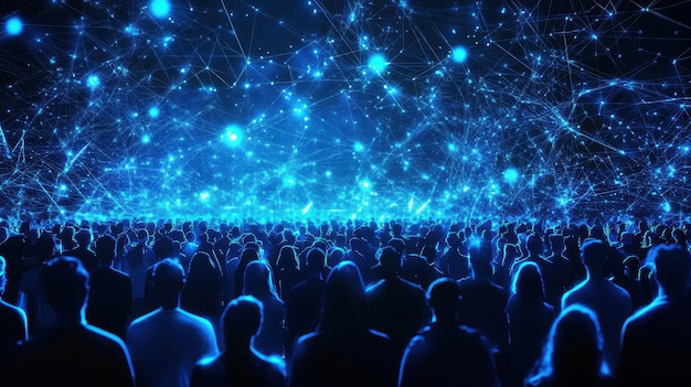 a crowd of people are standing in front of a blue background with a blue led screen that says  free