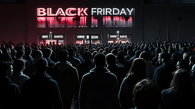 Photo a crowd of people are standing in front of a large screen that says black friday