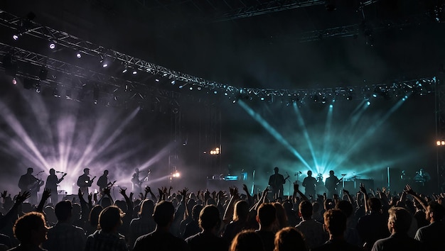 Photo a crowd of people are standing in front of a stage with lights on it