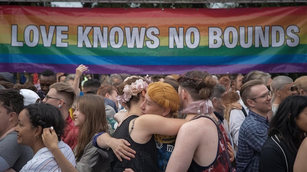 Photo a crowd of people are standing together with a banner that says  know no no no no no no no no no no no no no no no no no no no no no no no no