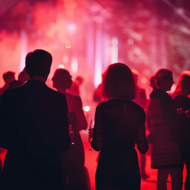 Photo a crowd of people are walking in a dark area with a red light in the background