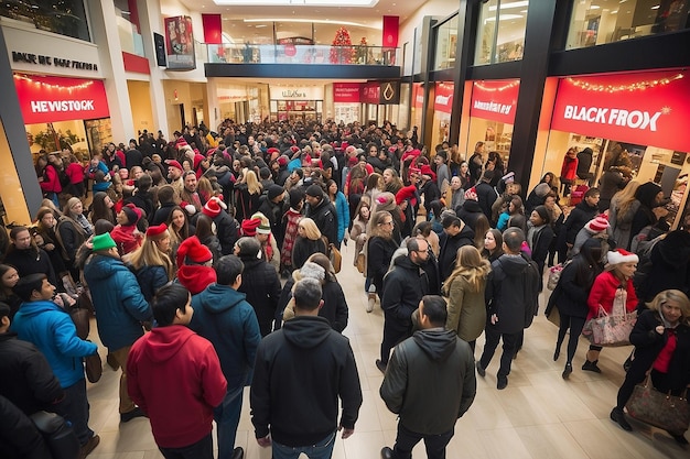 a crowd of people are walking through a mall with a banner that says quot christmas quot