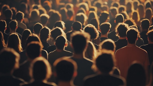 Photo a crowd of people in a large audience with a man in the background looking up at the crowd