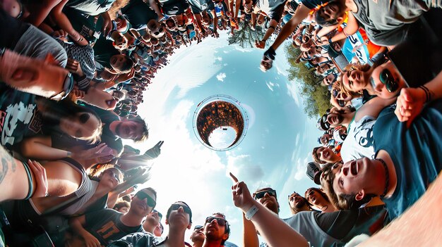 Photo a crowd of people looking up at the sky