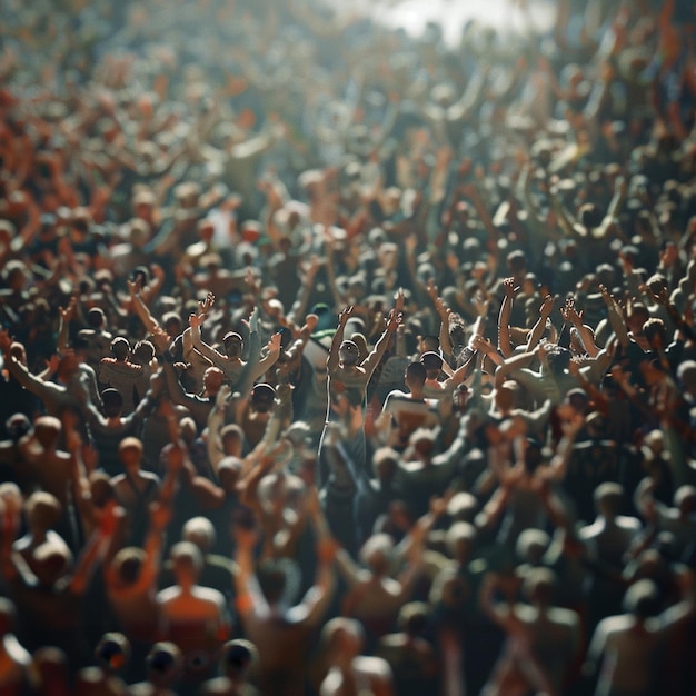 Photo a crowd of people standing in a stadium with their arms raised in celebration