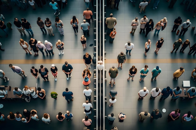 Crowd of people on the street top view Neural network AI generated