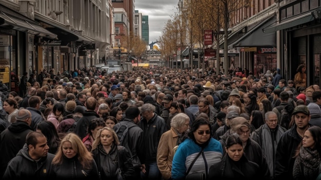 A crowd of people in a street