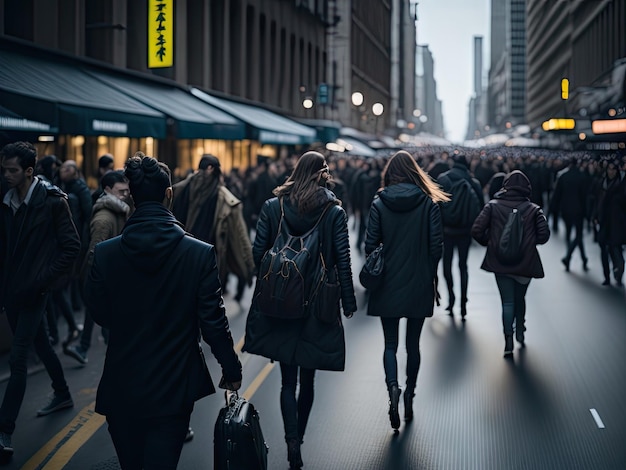 Crowd of people walking in the street ai generative