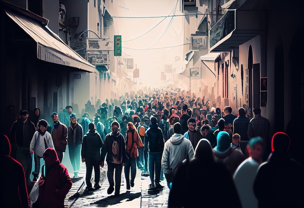 Crowd of people walking street Generate Ai