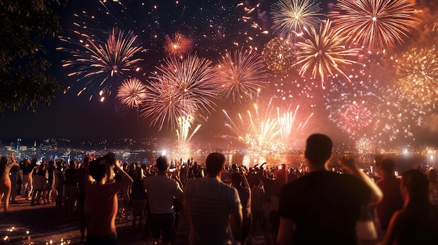 a crowd of people watching fireworks at a festival