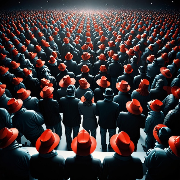 Photo a crowd of people wearing red hats with red hats on them