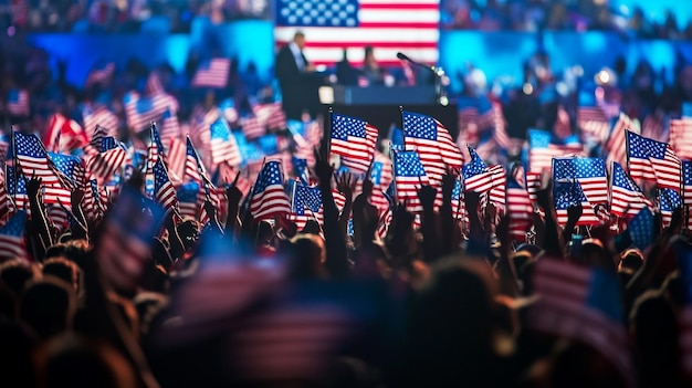 Photo a crowd of people with flags that say united states