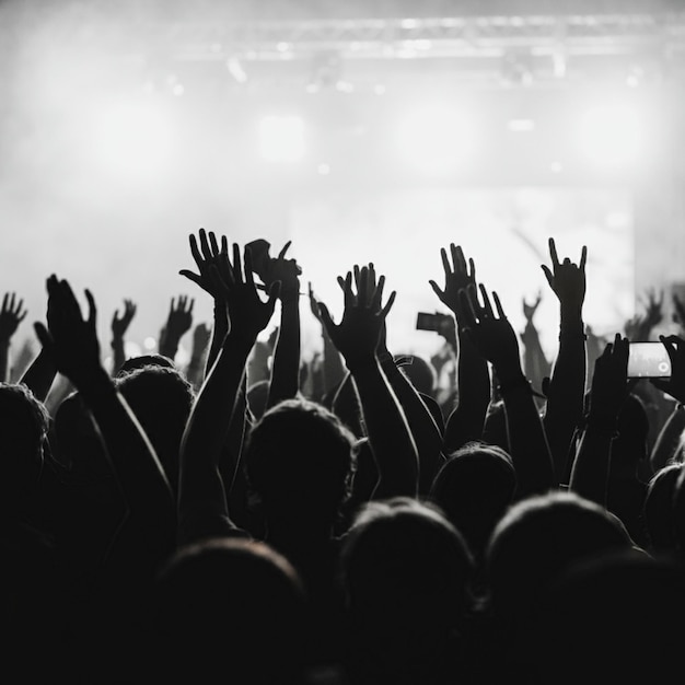 Photo a crowd of people with hands up in the air one of which is wearing a white shirt