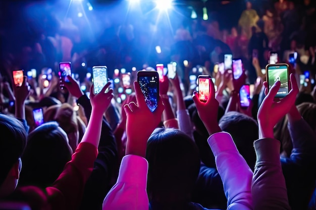 Crowd's Perspective Mobile Phones Held High at Electric Concert Generative AI