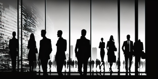 Crowd silhouette business people at the office building corporation