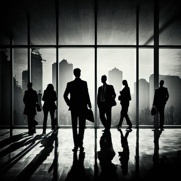 Crowd silhouette business people at the office building corporation