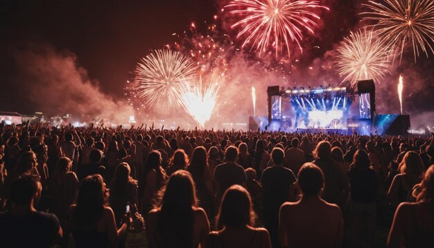 Photo a crowd watches a fireworks display at the festival