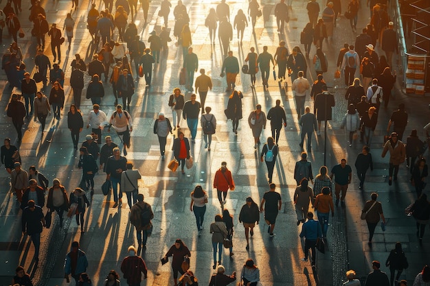 A Crowded City Street at Sunset