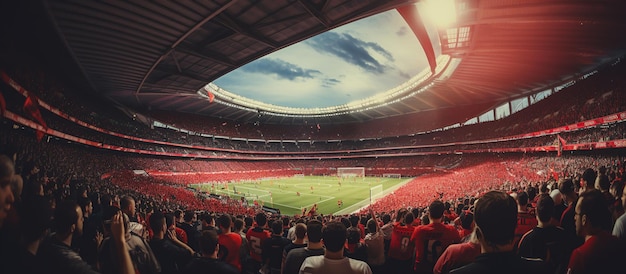 A crowded football stadium during a match