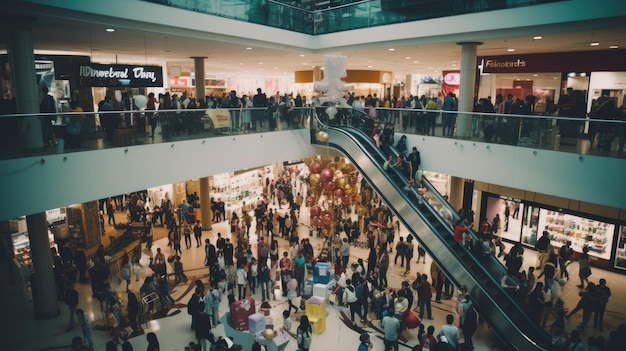 A crowded shopping mall on Black Friday