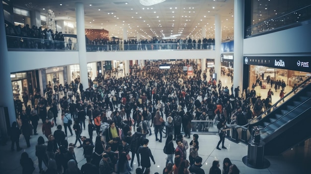 A crowded shopping mall on Black Friday